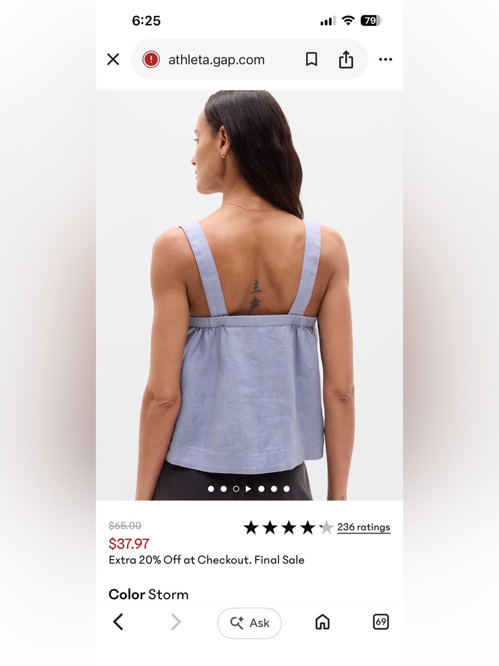 Athleta Women's Light Blue Linen Tank Top - Picture 5 of 5